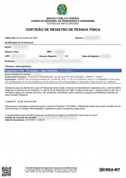 Certidão de Registro de Pessoa Física (Modelo Antigo)