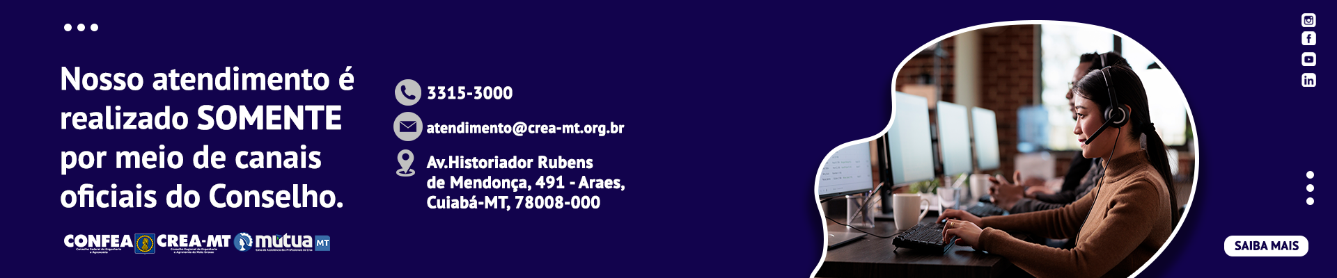 Atendimento por agendamento do Crea-MT é realizado na sede Cuiabá e nas inspetorias de MT